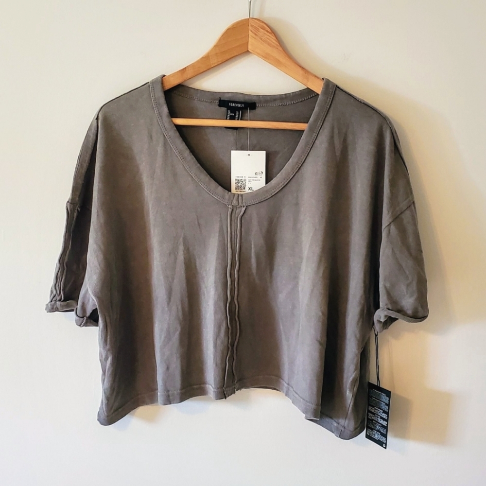 NWT Forever 21 Drop-Sleeve Cropped Tee Shirt - Grey Size XL - Picture 5 of 10
